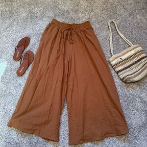 SHEIN Brown Wide Leg Pants with Elastic Waist